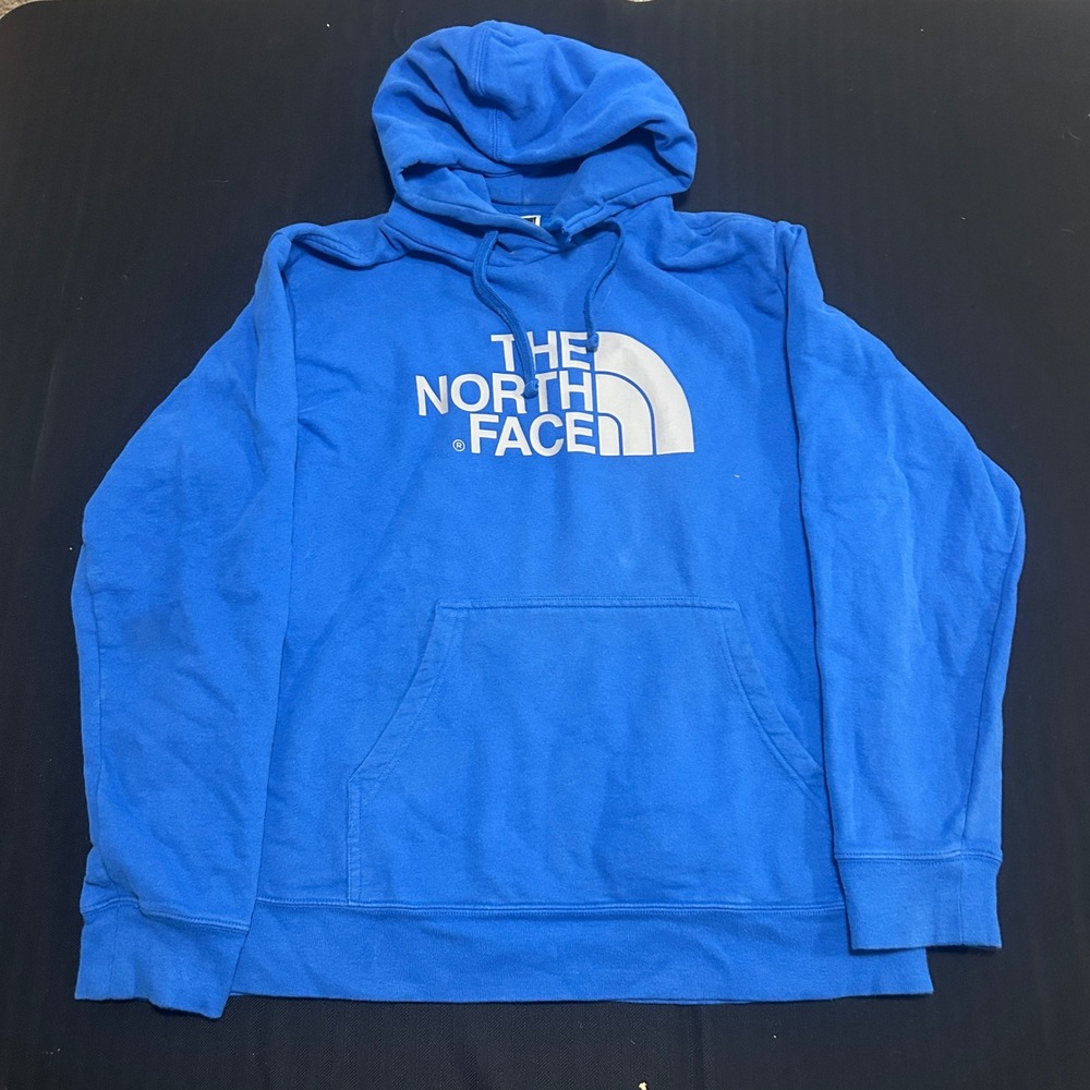 The North Face Mens Blue Graphic Logo Pullover Hoodie Size Large Sweatshirt